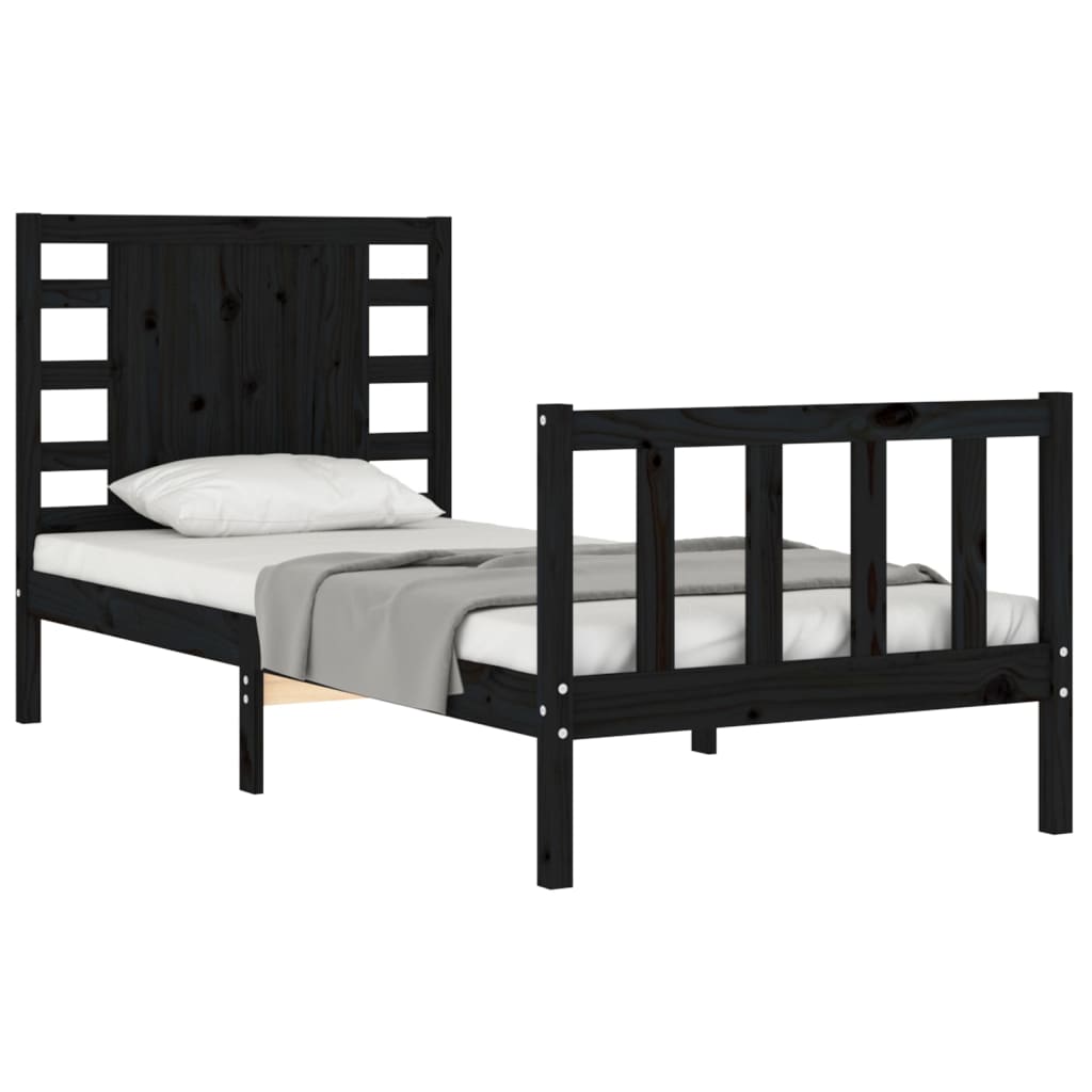 vidaXL Estructura de cama individual con cabecero madera maciza negro