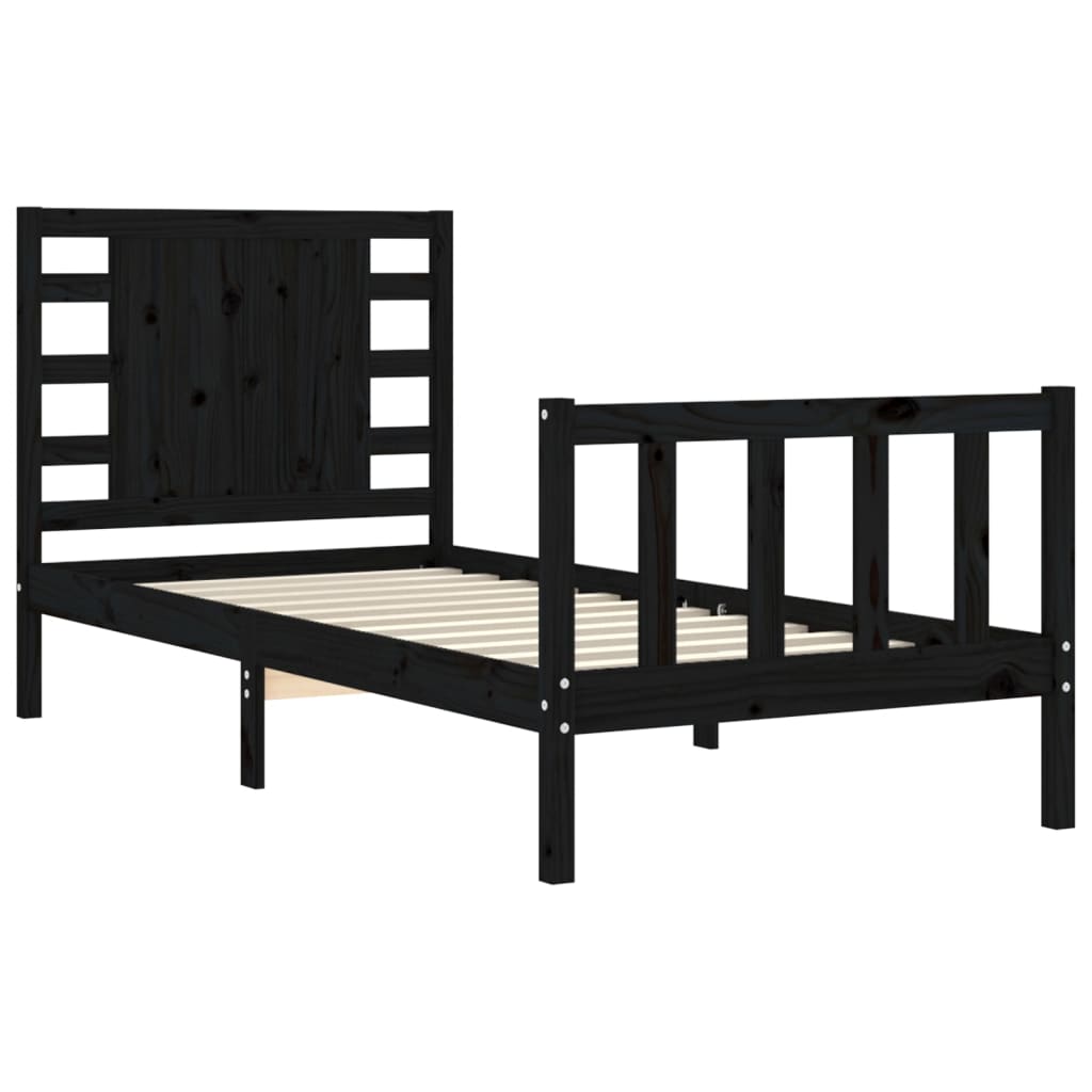 vidaXL Estructura de cama individual con cabecero madera maciza negro