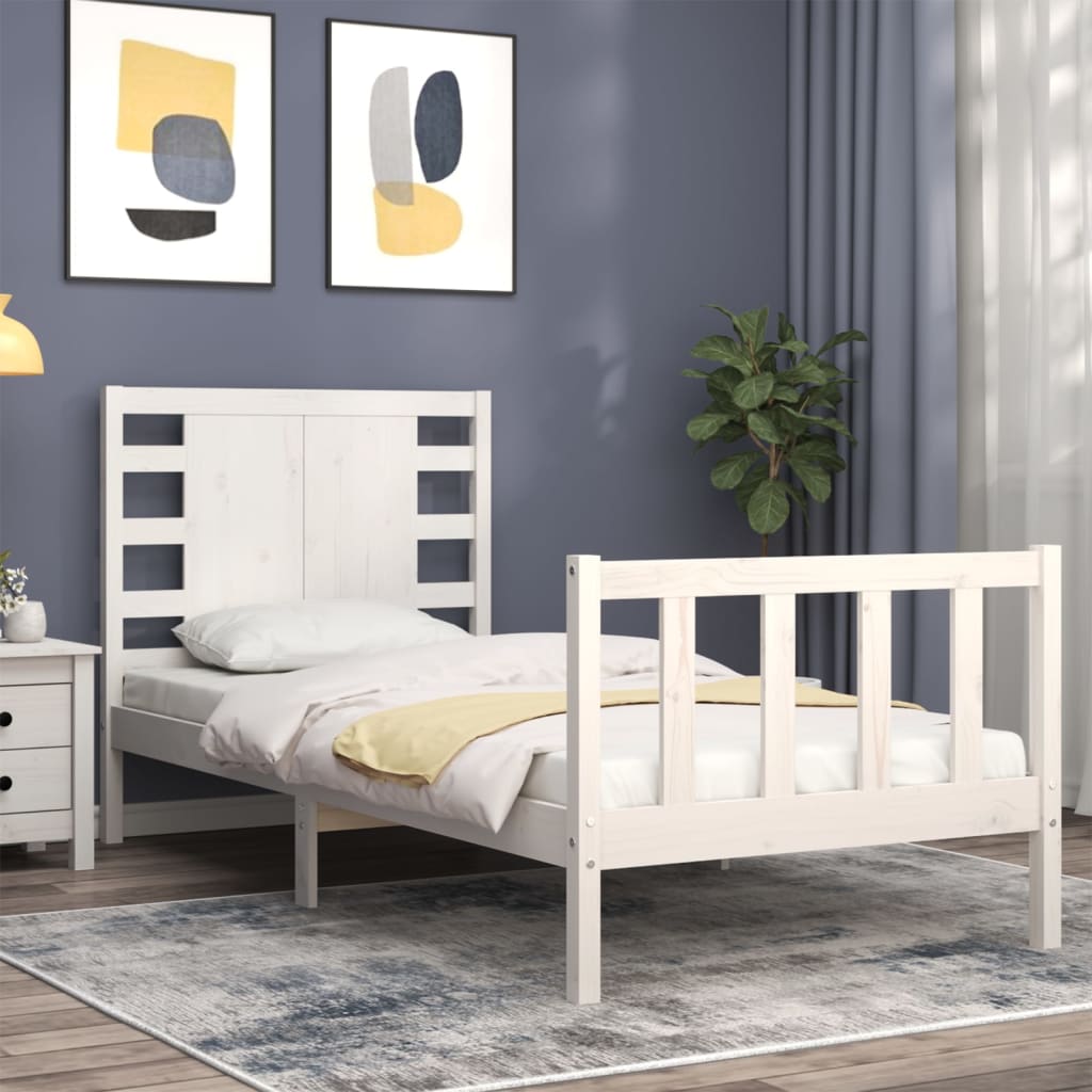 vidaXL Estructura de cama con cabecero madera maciza blanco