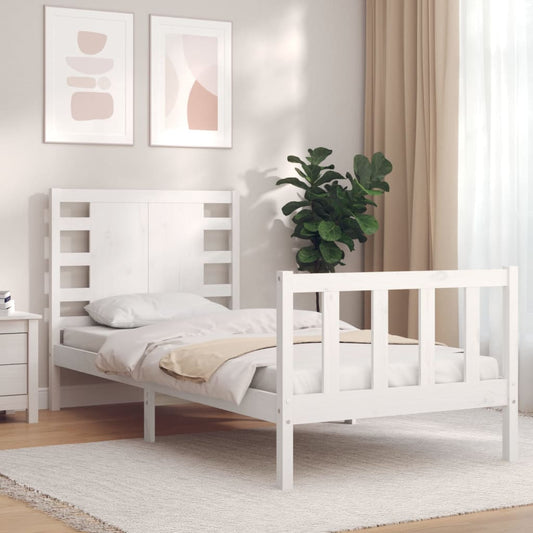 vidaXL Estructura de cama con cabecero madera maciza blanco