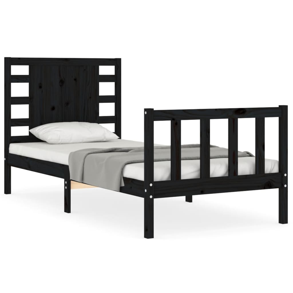 vidaXL Estructura de cama con cabecero madera maciza negro