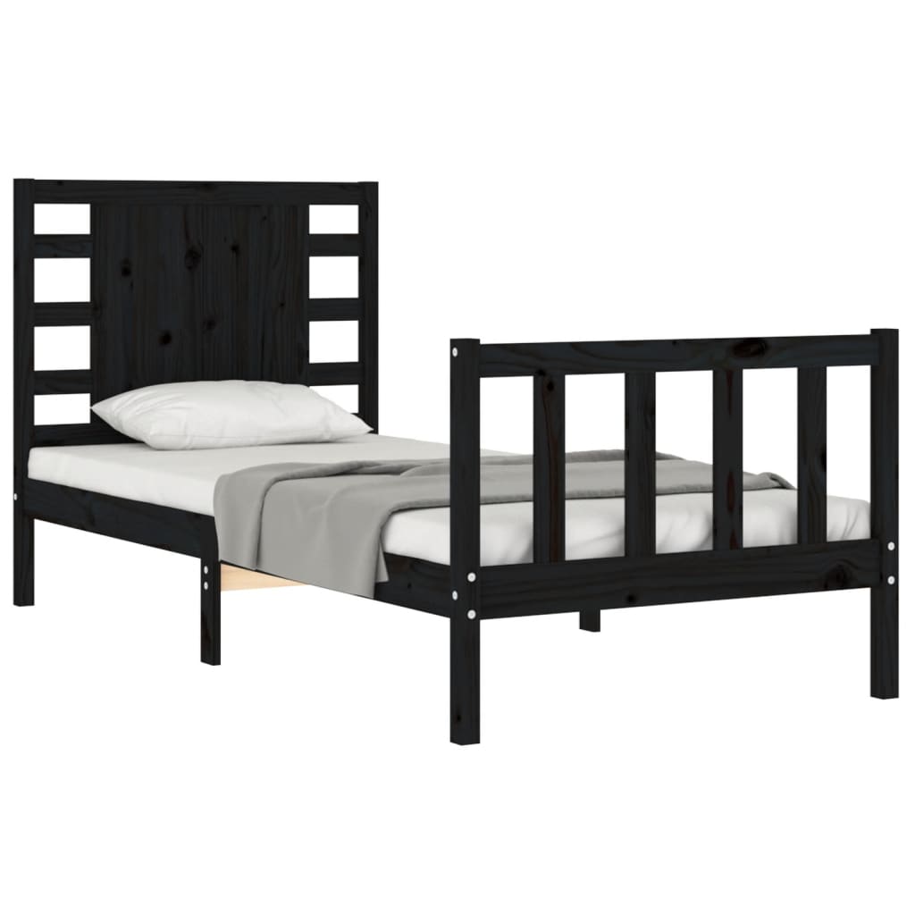 vidaXL Estructura de cama con cabecero madera maciza negro