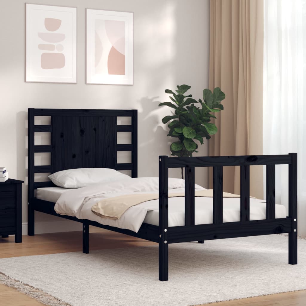 vidaXL Estructura de cama con cabecero madera maciza negro