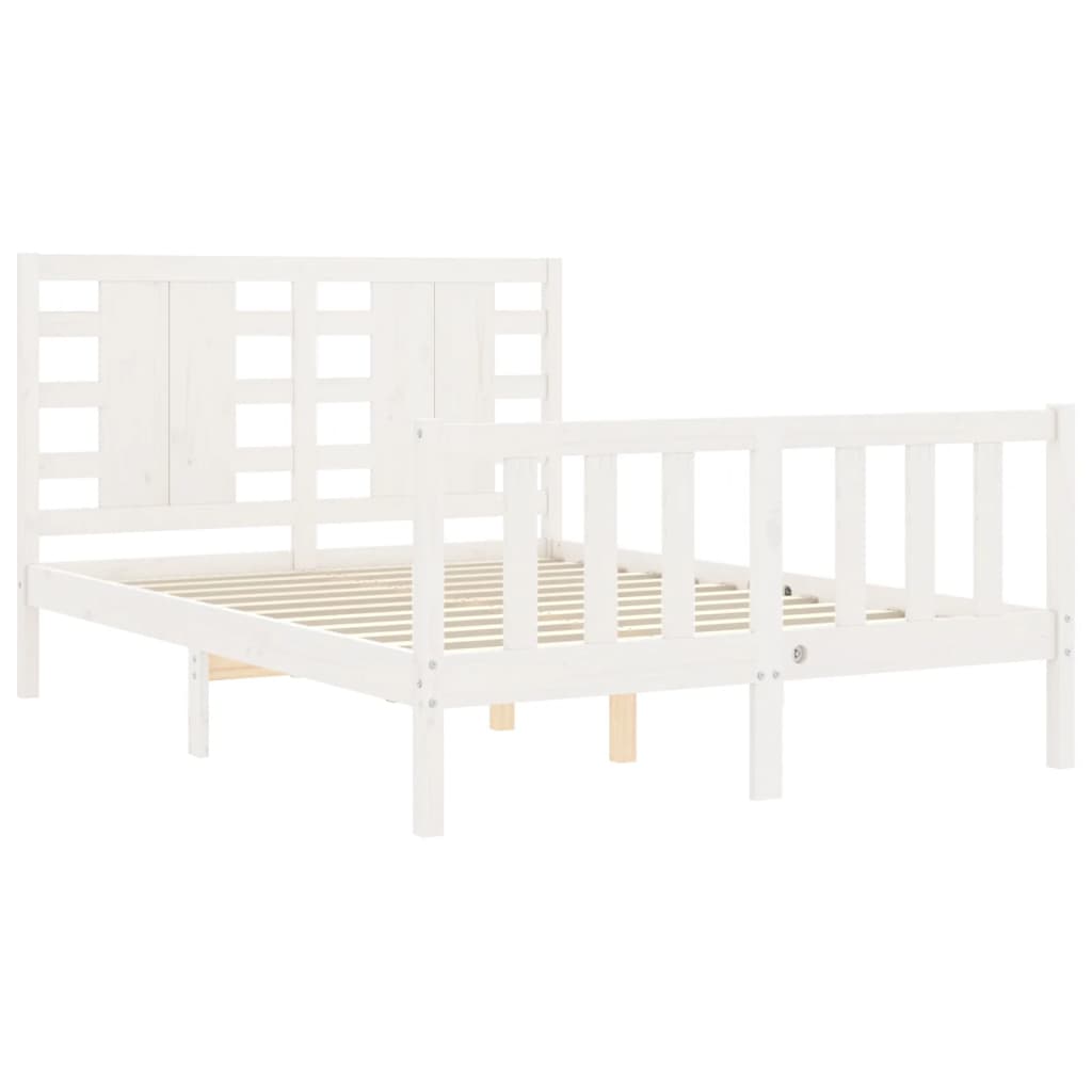 vidaXL Estructura cama de matrimonio con cabecero madera maciza blanco