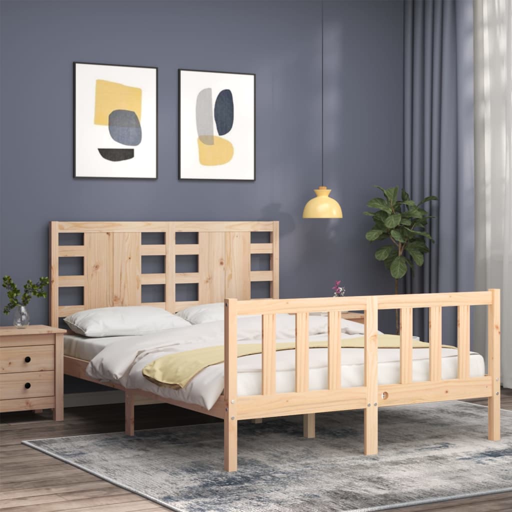 vidaXL Estructura de cama de matrimonio con cabecero madera maciza