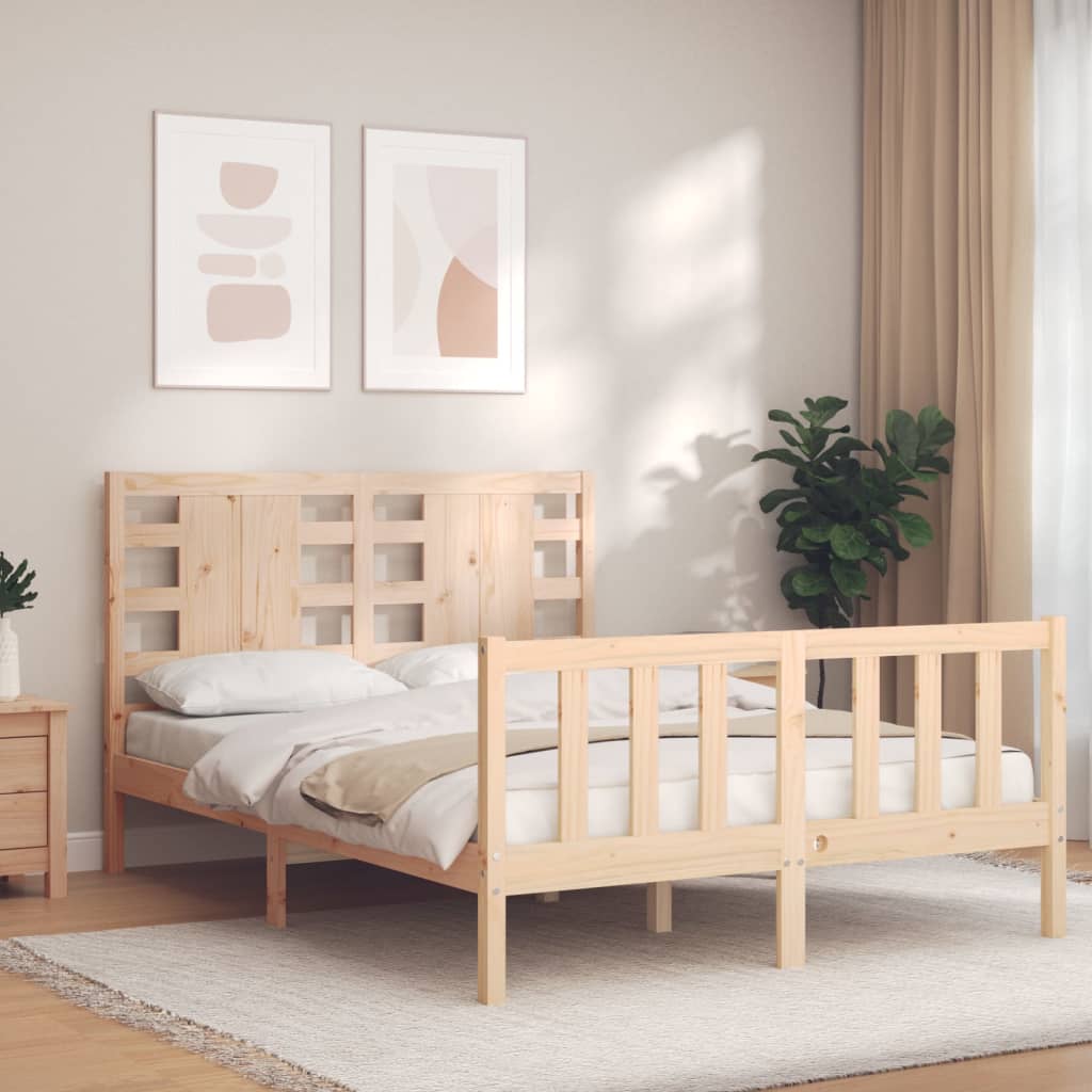 vidaXL Estructura de cama de matrimonio con cabecero madera maciza