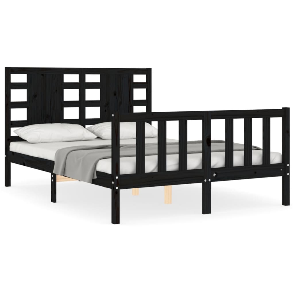 vidaXL Estructura de cama con cabecero madera maciza negro 140x190 cm