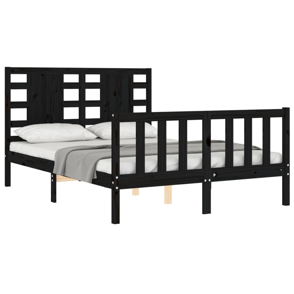 vidaXL Estructura de cama con cabecero madera maciza negro 140x190 cm