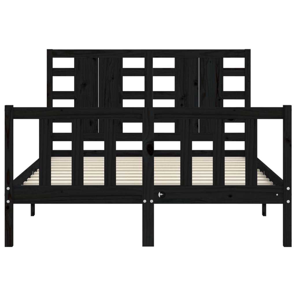 vidaXL Estructura de cama con cabecero madera maciza negro 140x190 cm