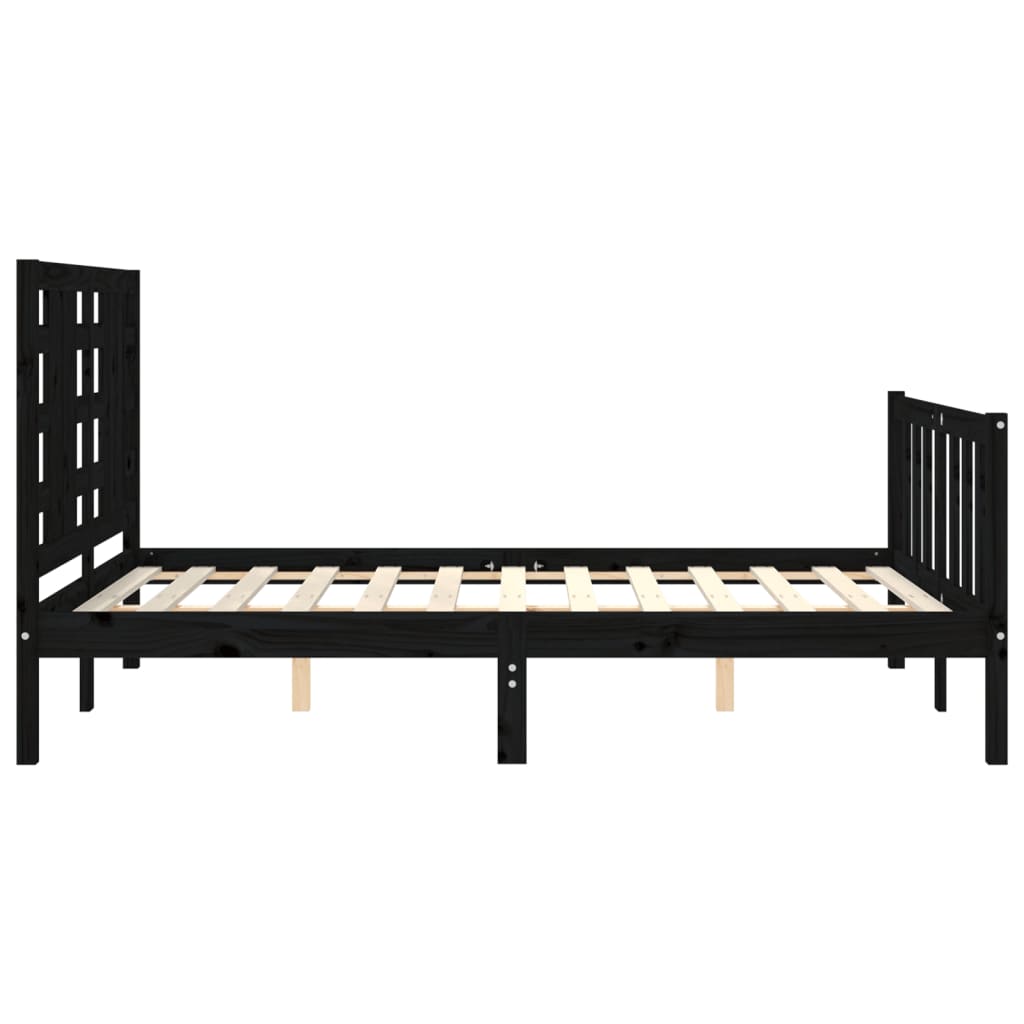 vidaXL Estructura de cama con cabecero madera maciza negro 140x190 cm