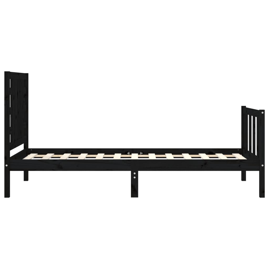 vidaXL Estructura de cama con cabecero madera maciza negro 90x200 cm