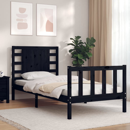 vidaXL Estructura de cama con cabecero madera maciza negro 90x200 cm