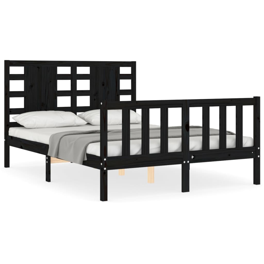 vidaXL Estructura de cama con cabecero madera maciza negro 120x200 cm