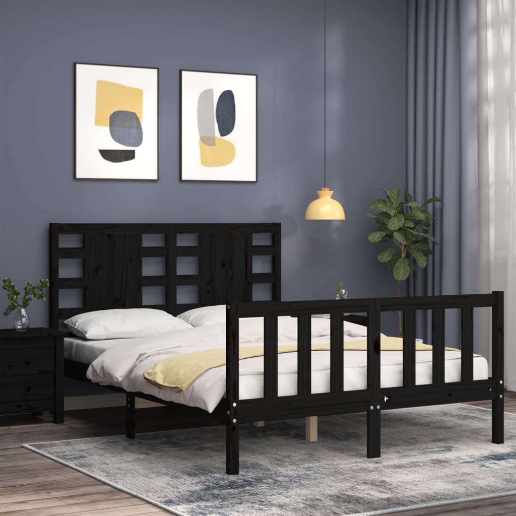 vidaXL Estructura de cama con cabecero madera maciza negro 120x200 cm