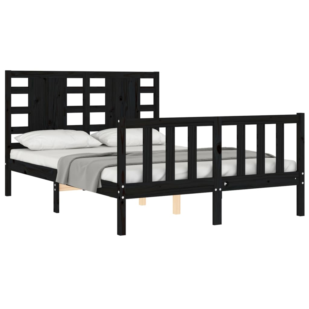 vidaXL Estructura de cama con cabecero madera maciza negro 120x200 cm