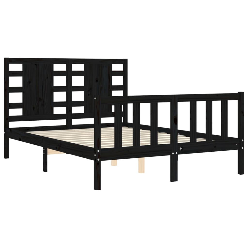 vidaXL Estructura de cama con cabecero madera maciza negro 120x200 cm