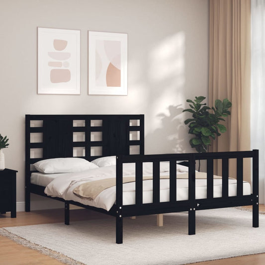 vidaXL Estructura de cama con cabecero madera maciza negro 120x200 cm