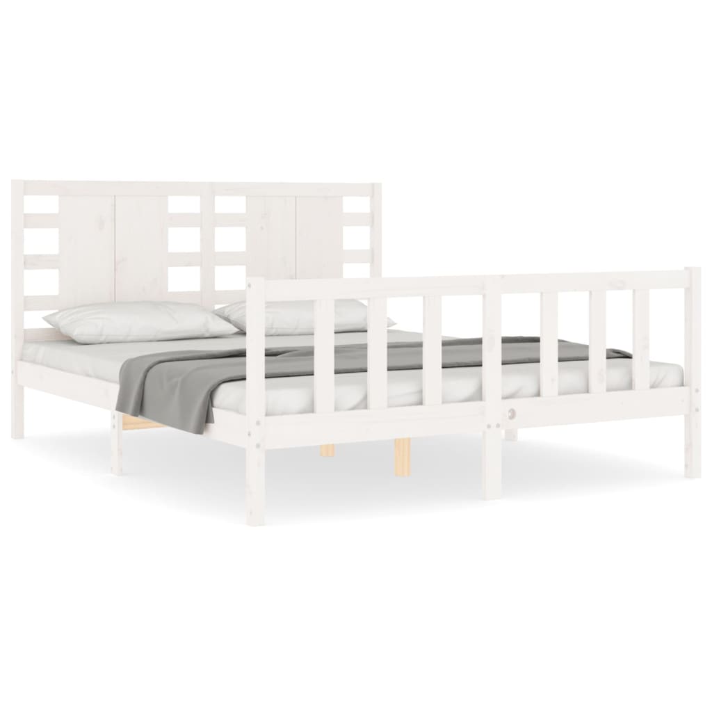 vidaXL Estructura de cama matrimonio con cabecero madera maciza blanco