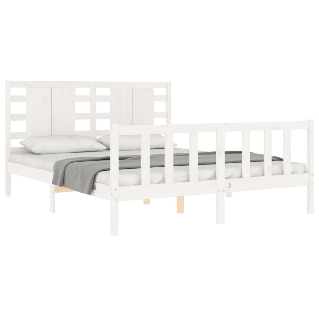 vidaXL Estructura de cama matrimonio con cabecero madera maciza blanco