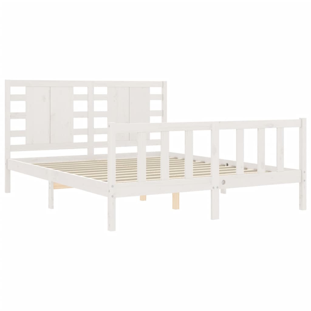 vidaXL Estructura de cama matrimonio con cabecero madera maciza blanco