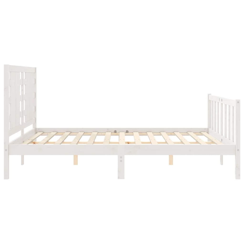 vidaXL Estructura de cama matrimonio con cabecero madera maciza blanco