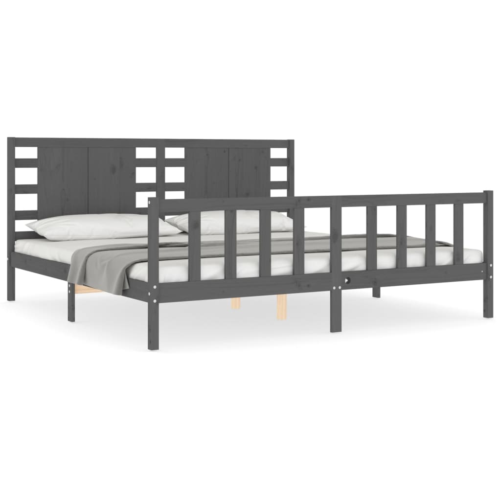 vidaXL Estructura de cama con cabecero madera maciza gris 200x200cm