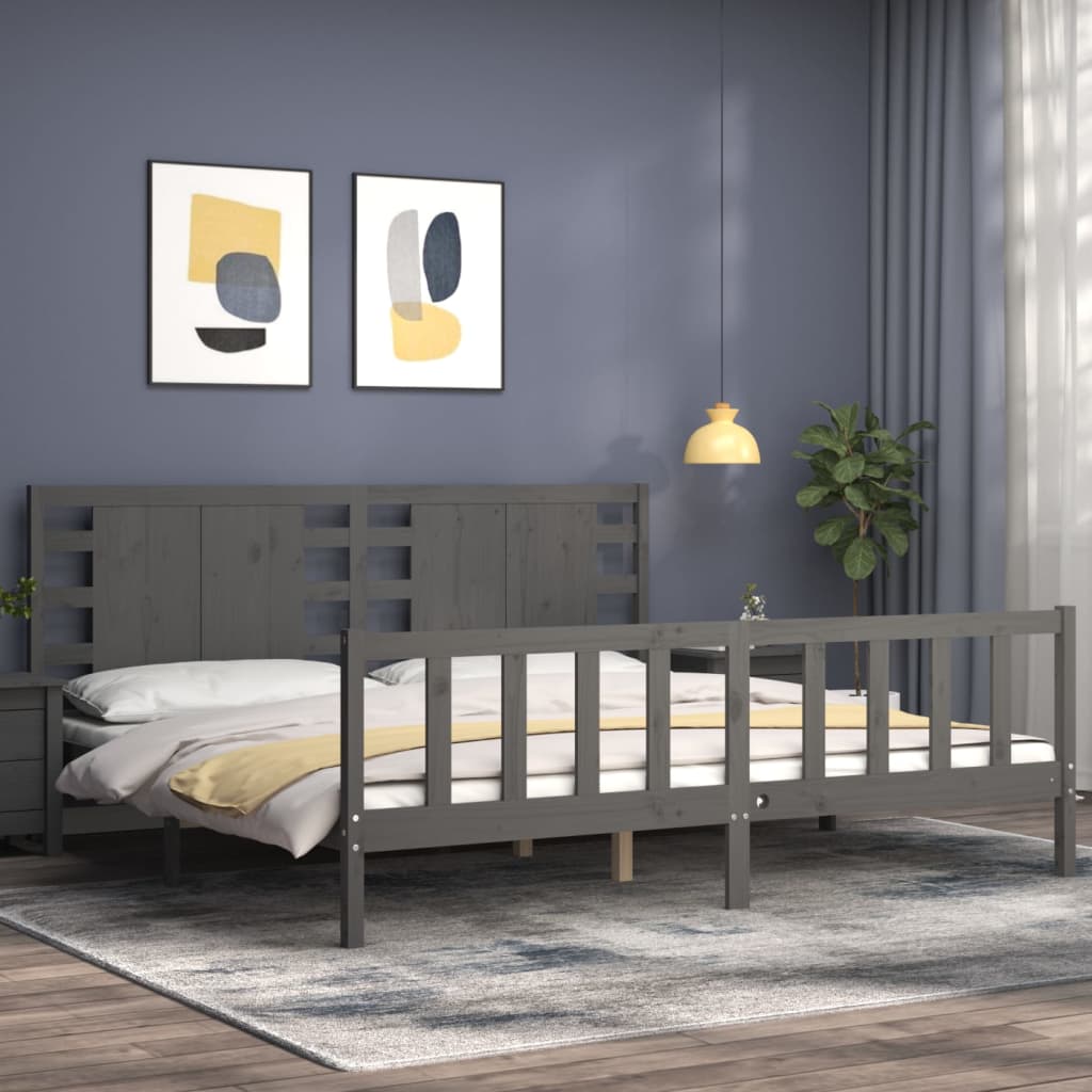 vidaXL Estructura de cama con cabecero madera maciza gris 200x200cm