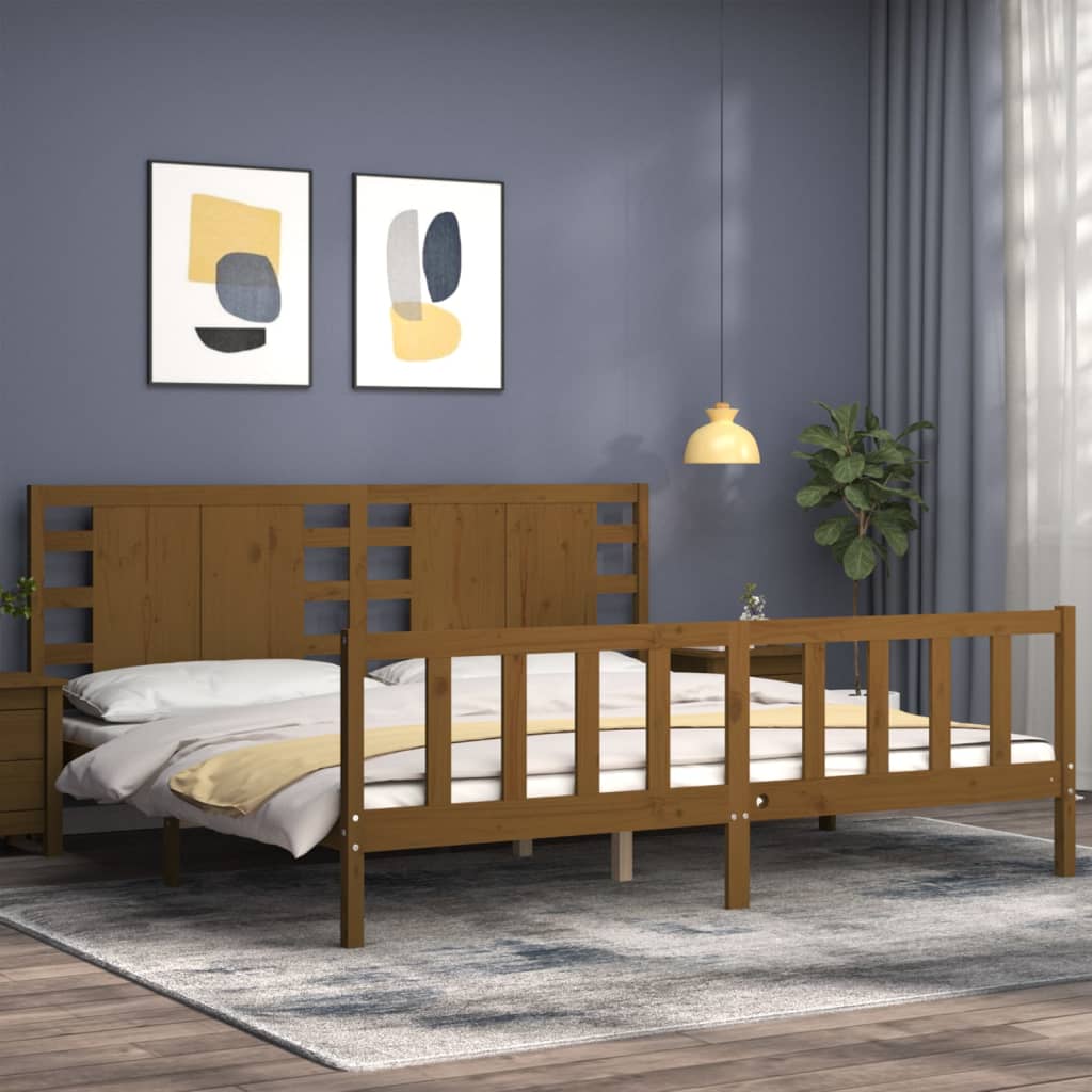 vidaXL Estructura cama y cabecero madera maciza marrón miel 200x200 cm