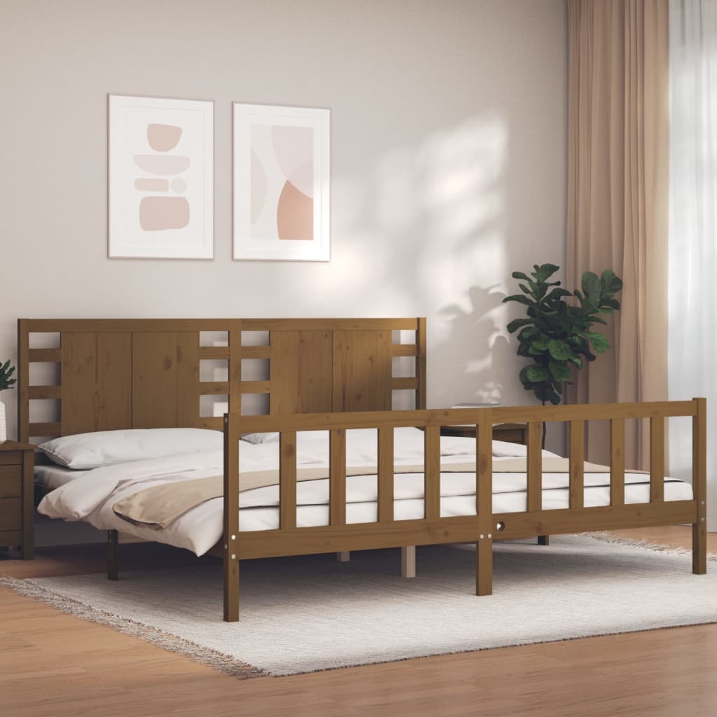 vidaXL Estructura cama y cabecero madera maciza marrón miel 200x200 cm