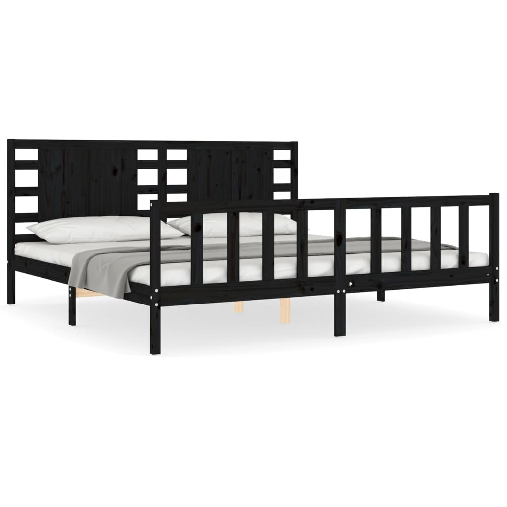 vidaXL Estructura de cama con cabecero madera maciza negro 200x200 cm