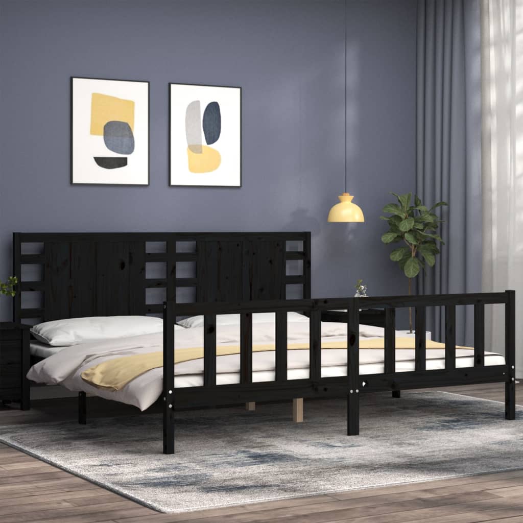 vidaXL Estructura de cama con cabecero madera maciza negro 200x200 cm