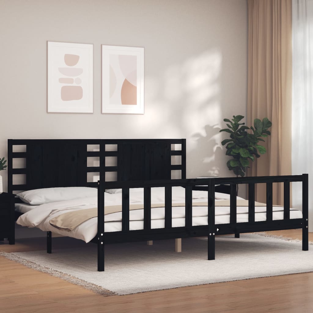 vidaXL Estructura de cama con cabecero madera maciza negro 200x200 cm