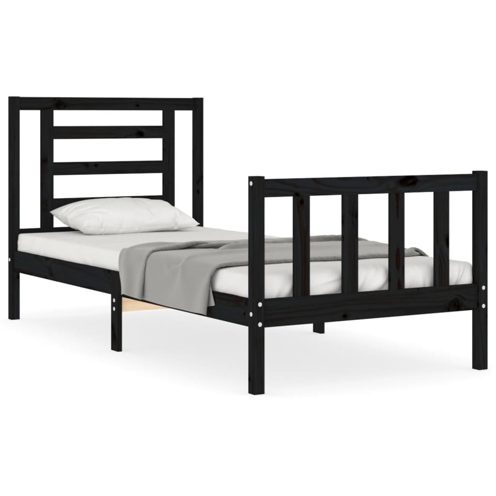 vidaXL Estructura de cama individual con cabecero madera maciza negro