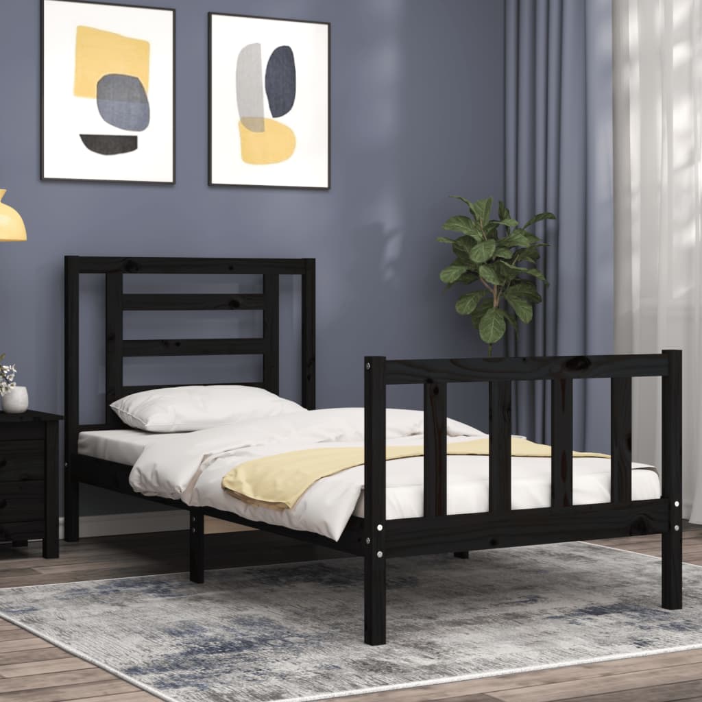 vidaXL Estructura de cama individual con cabecero madera maciza negro