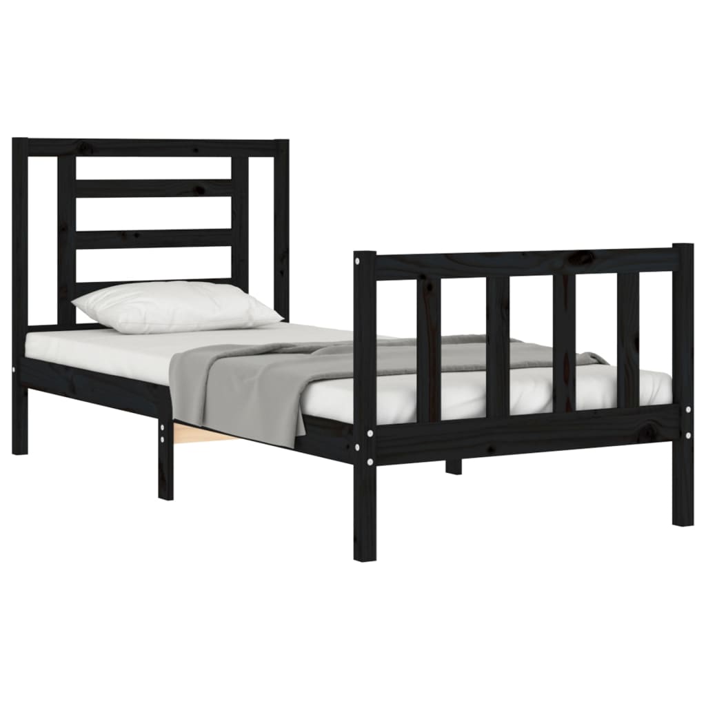 vidaXL Estructura de cama individual con cabecero madera maciza negro