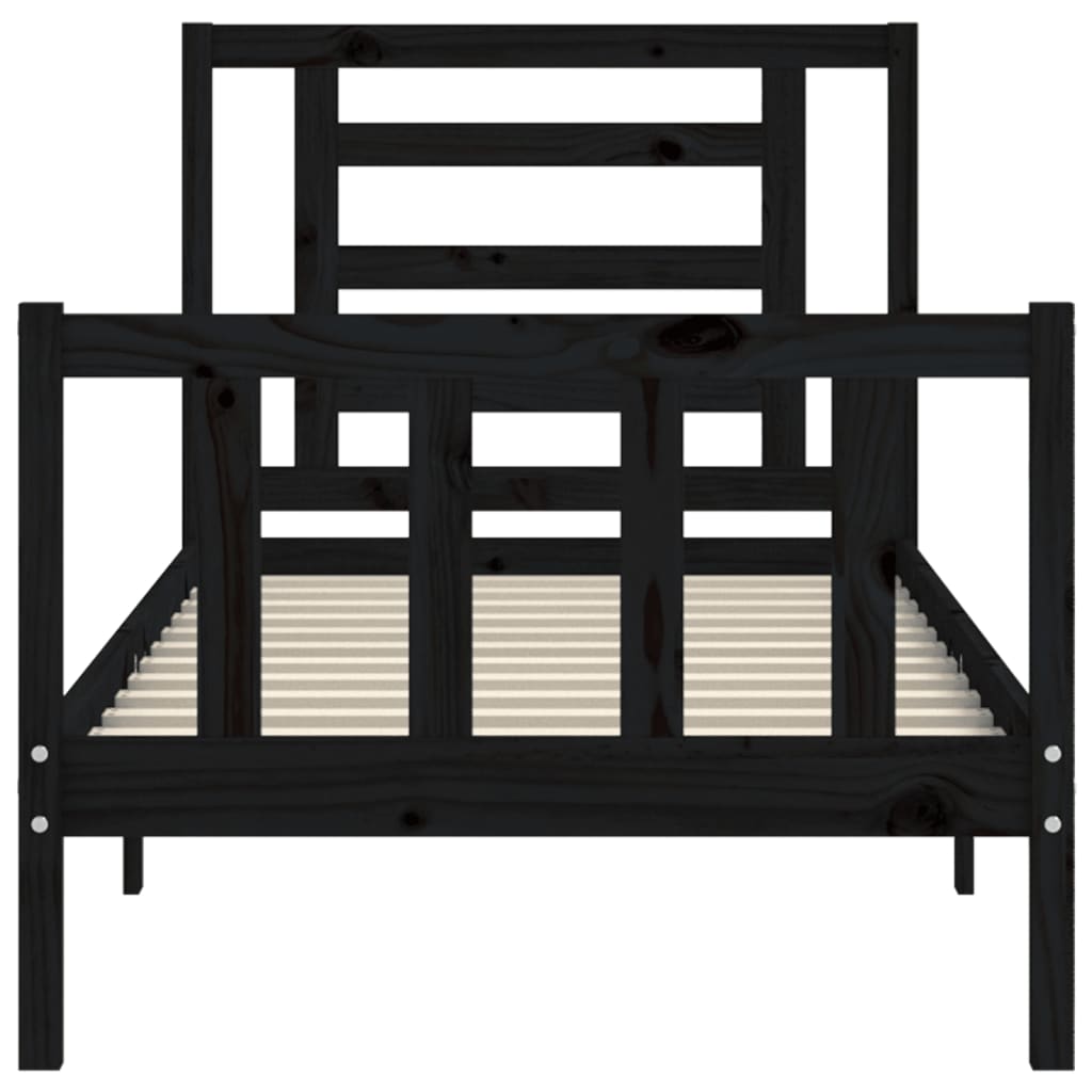 vidaXL Estructura de cama individual con cabecero madera maciza negro