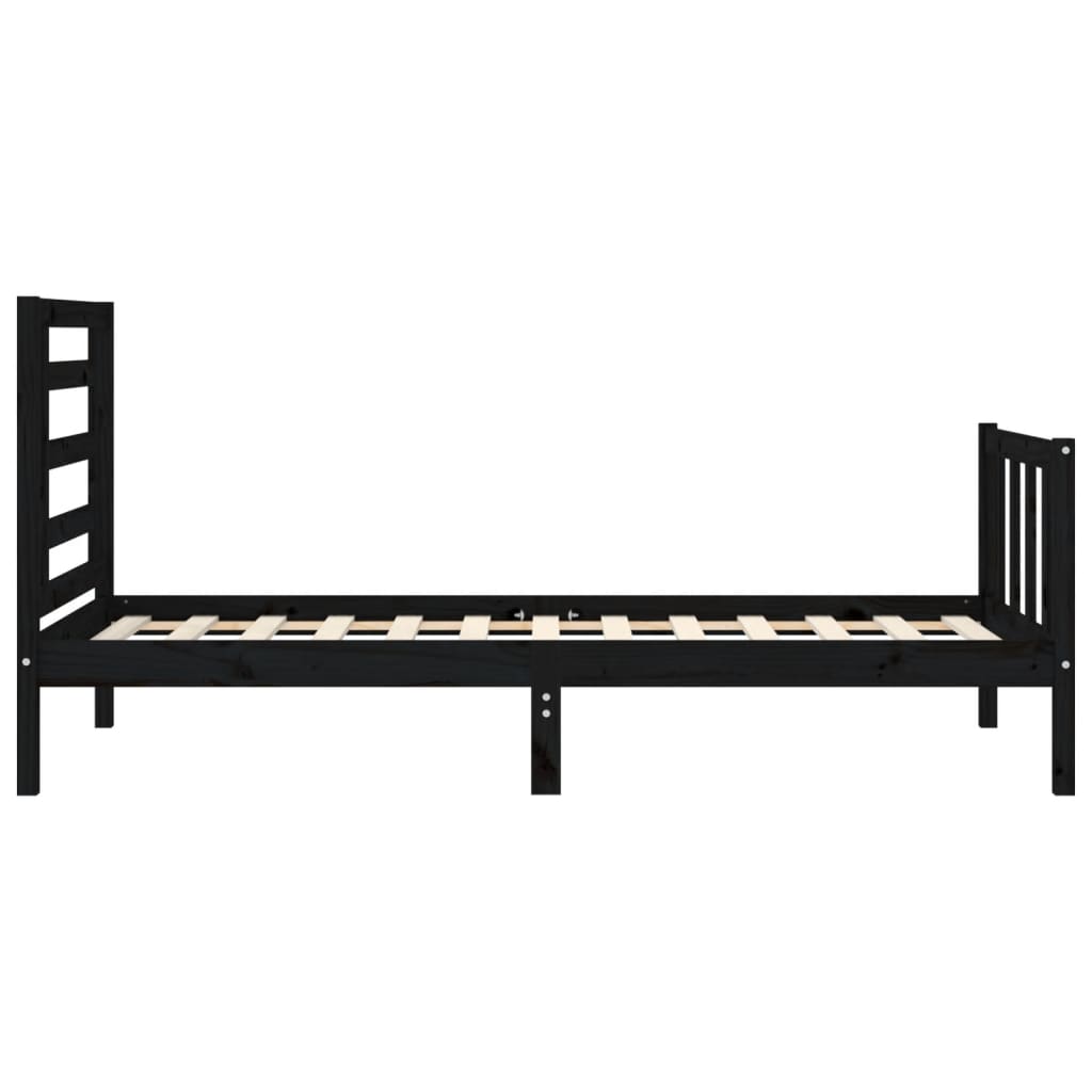 vidaXL Estructura de cama individual con cabecero madera maciza negro