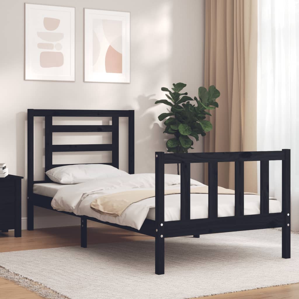 vidaXL Estructura de cama individual con cabecero madera maciza negro