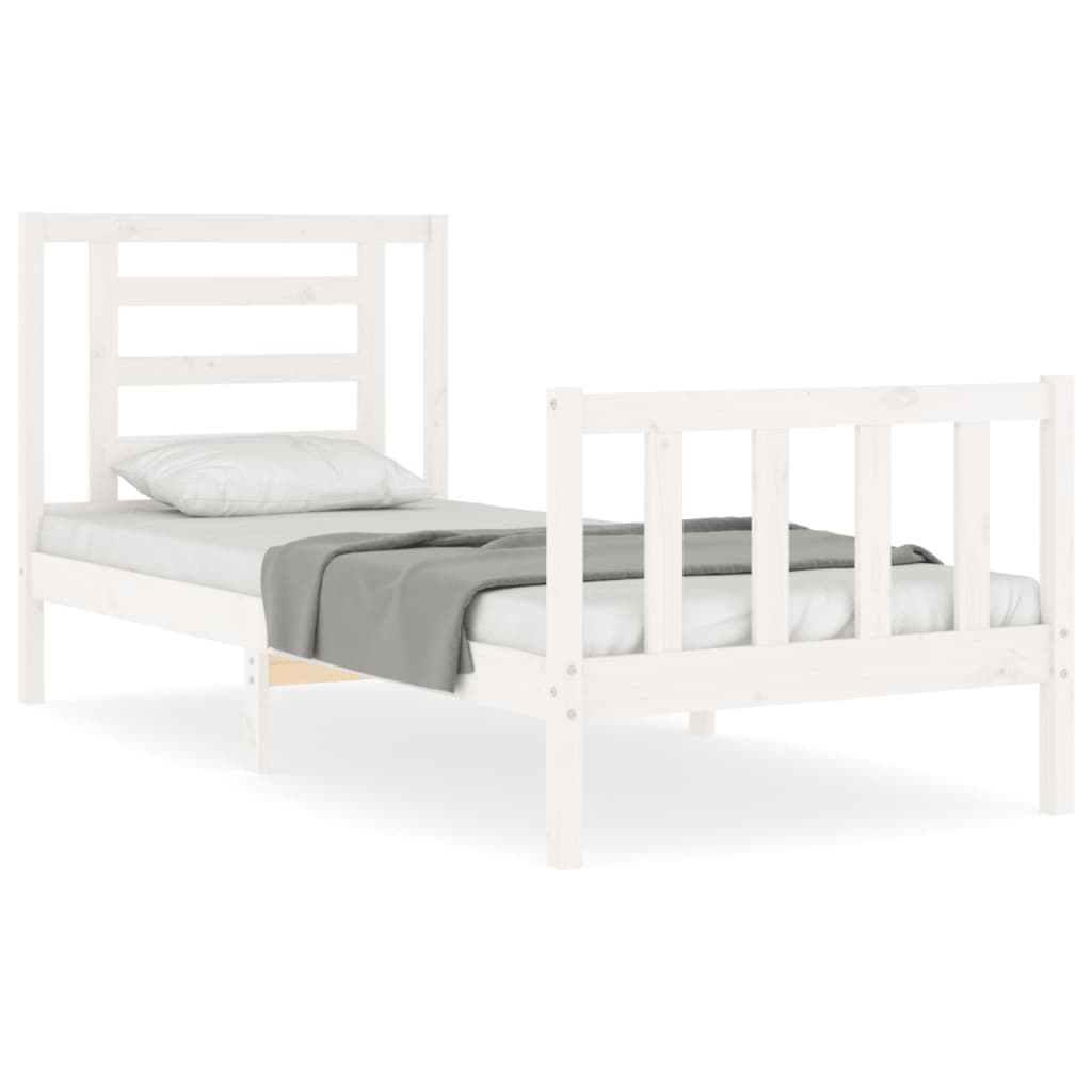 vidaXL Estructura de cama con cabecero madera maciza blanco