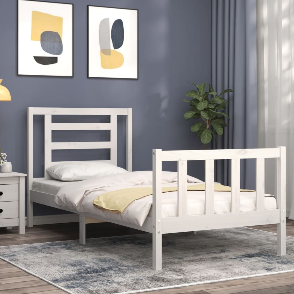 vidaXL Estructura de cama con cabecero madera maciza blanco