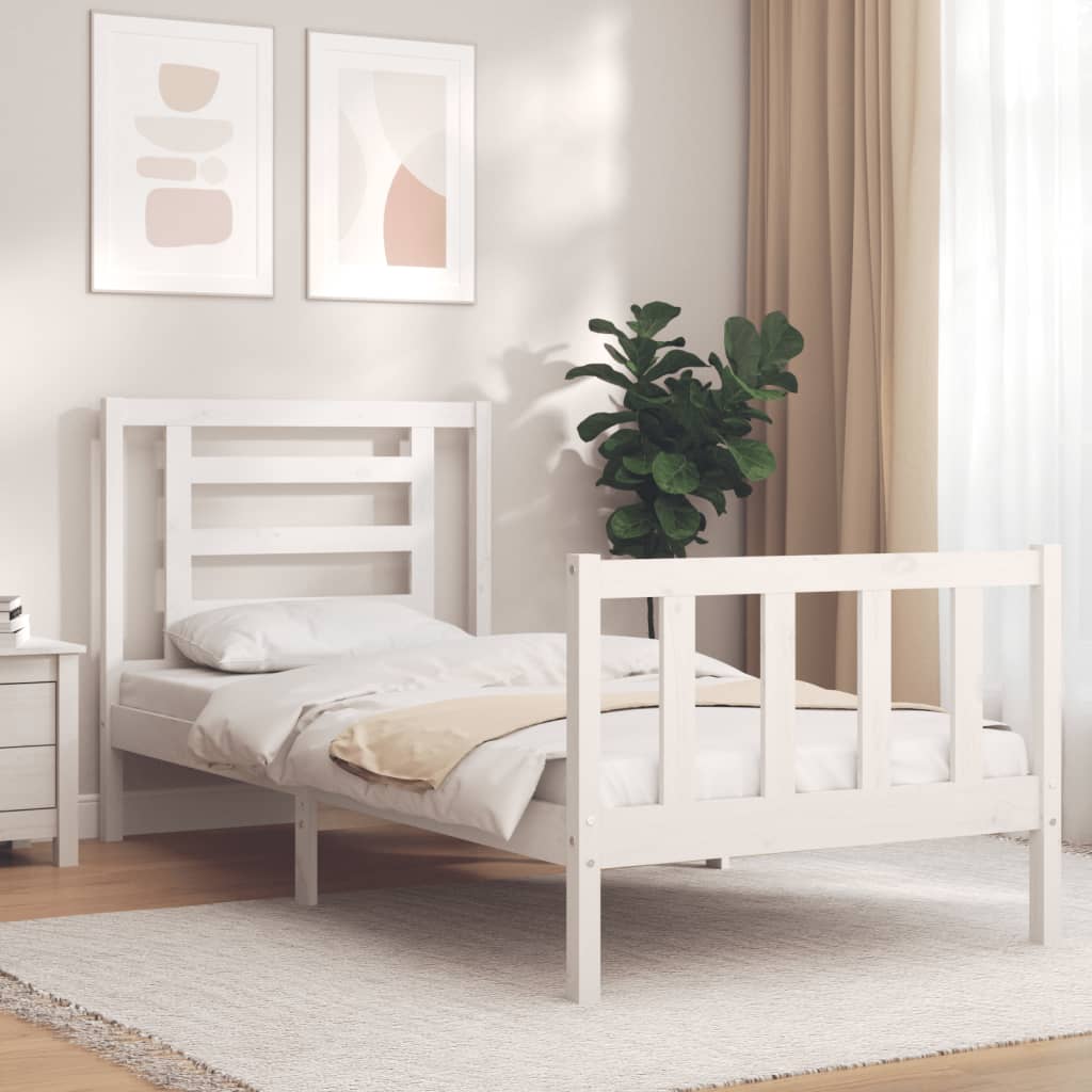 vidaXL Estructura de cama con cabecero madera maciza blanco