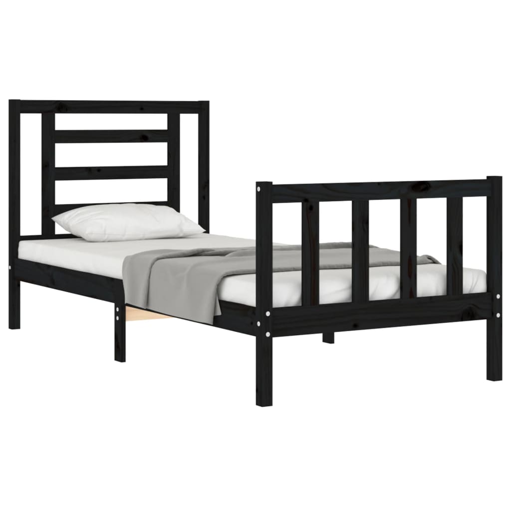 vidaXL Estructura de cama con cabecero madera maciza negro