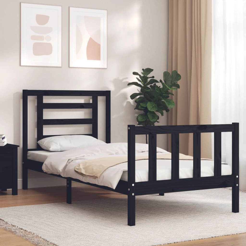 vidaXL Estructura de cama con cabecero madera maciza negro