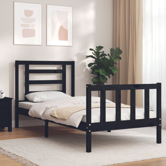 vidaXL Estructura de cama con cabecero madera maciza negro