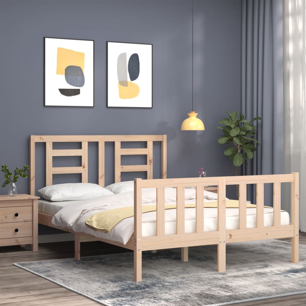 vidaXL Estructura de cama de matrimonio con cabecero madera maciza