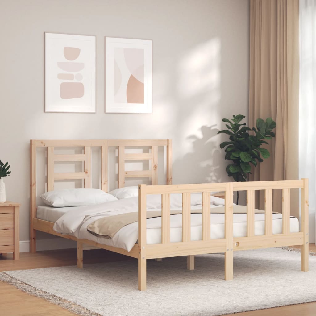 vidaXL Estructura de cama de matrimonio con cabecero madera maciza