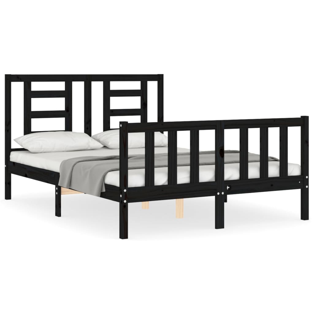 vidaXL Estructura cama de matrimonio con cabecero madera maciza negro