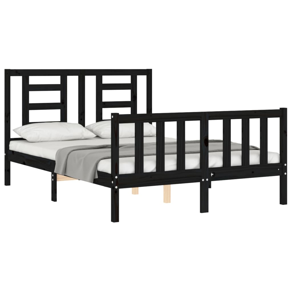 vidaXL Estructura cama de matrimonio con cabecero madera maciza negro