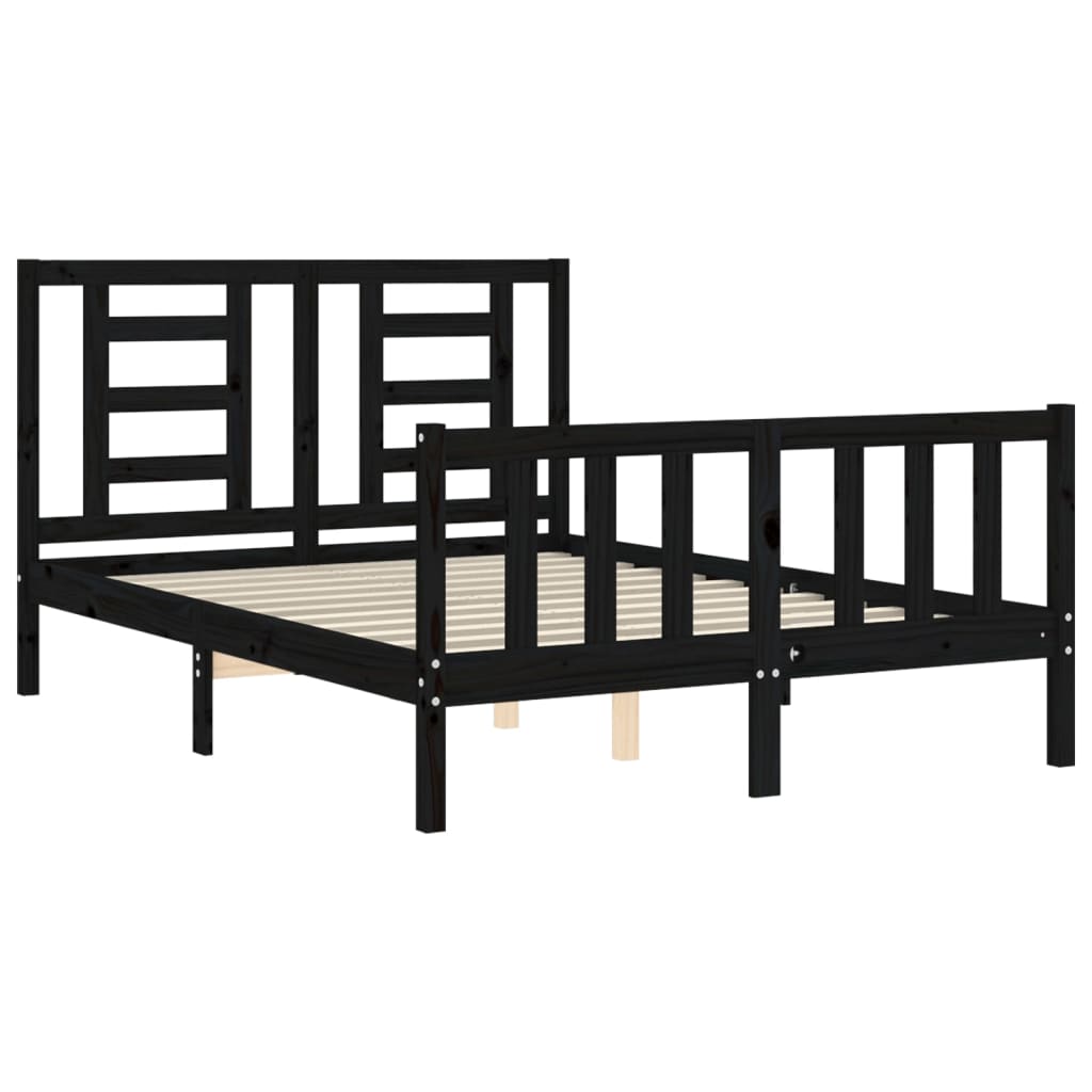 vidaXL Estructura cama de matrimonio con cabecero madera maciza negro