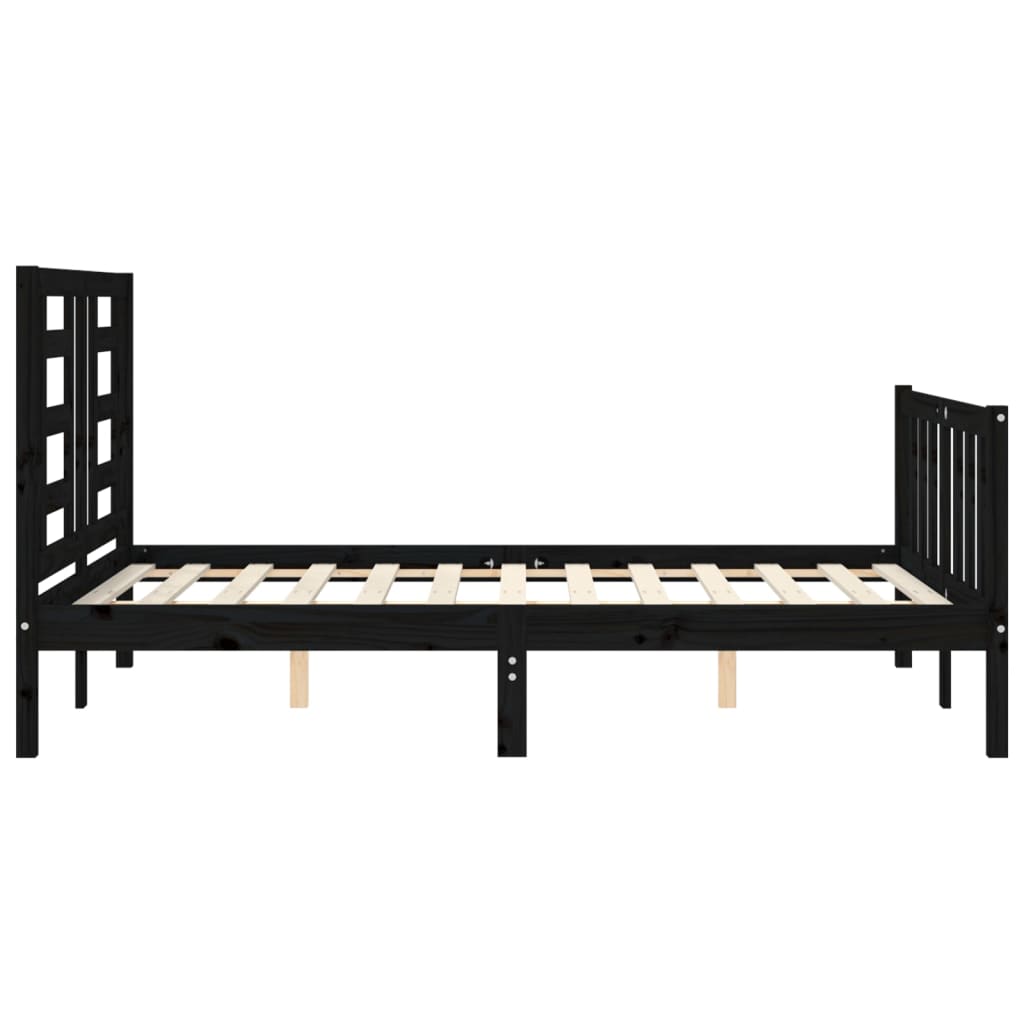 vidaXL Estructura cama de matrimonio con cabecero madera maciza negro